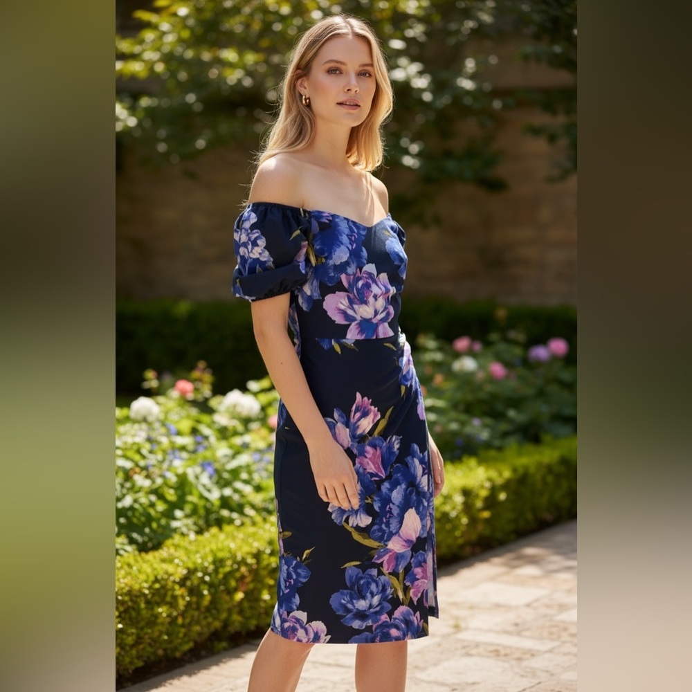 Eliza J Blue Floral Puff Sleeve Sundress
